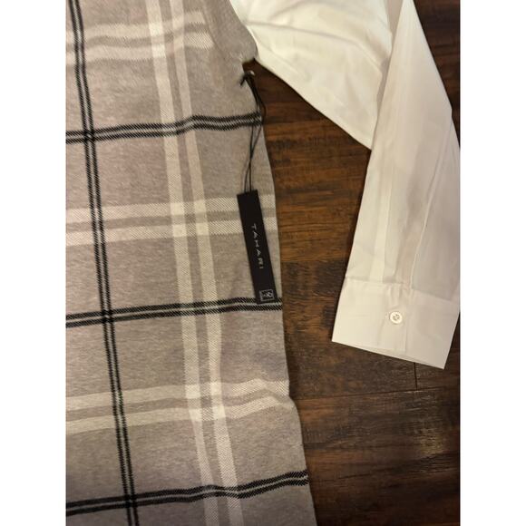 Tahari Women’s Tan Plaid Sweater Dress With White Shirt Underlay NWT Sz:L - Picture 3 of 8